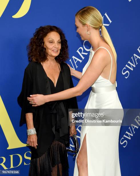 Diane Von Furstenberg and Karlie Kloss attend the 2018 CFDA Fashion Awards Winners Walk at Brooklyn Museum on June 4, 2018 in New York City.