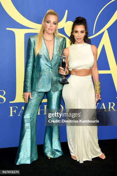 Busy Phillips and 2018 CFDA Influencer Award Winner Kim Kardashian West attend the 2018 CFDA Fashion Awards at Brooklyn Museum on June 4, 2018 in New...