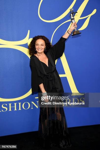 Swarovski Award for Positive Change winner, Diane Von Furstenberg attends the 2018 CFDA Fashion Awards Winners Walk at Brooklyn Museum on June 4,...