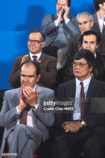 Georges Marchais lors d'un meeting du parti communiste Français parte de Versailles le 17 mai 1984 à Paris, France.