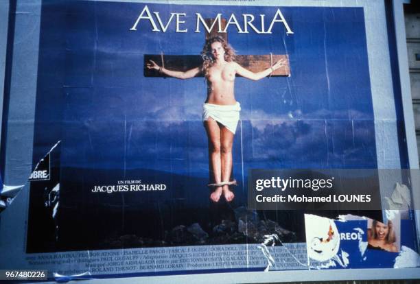 Affiche publicitaire pour le film'Ave Maria' de Jacques Richard, 26 septembre 1989, France.