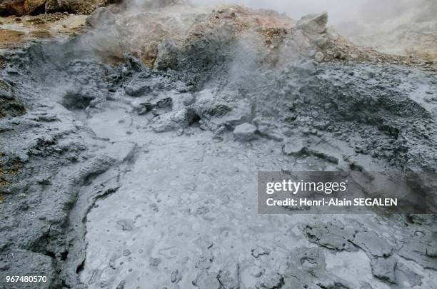 Marmite de boue d'une source chaude, dans la vallée de Reykjadalur, zone géothermale de Hveragerdi, dans la région du Sudurland en Islande.