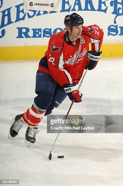 Mike Knuble of the Washington Capitals skates with the puck during a NHL hockey game against the Tampa Bay Lightning on January 31, 2010 at the...
