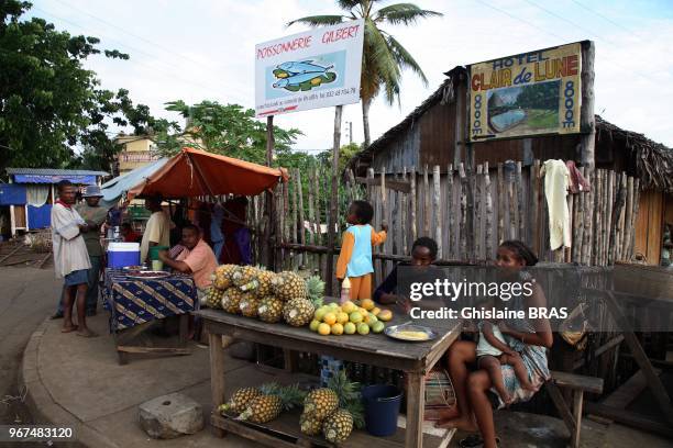 Stallholders on the village of Anbatoloaka, Nosy Be on December 20, 2010 in Ambatoloaka, Madagascar.