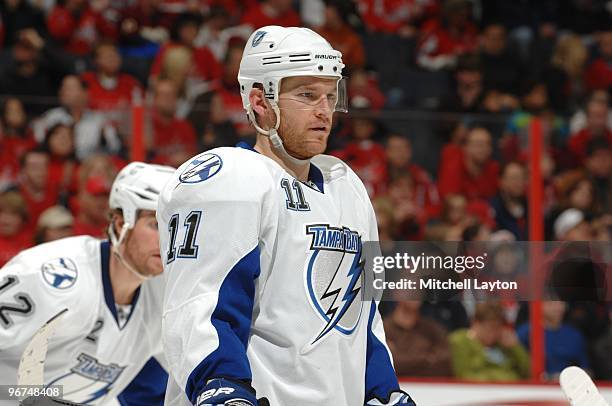 Jeff Halpern of the Tampa Bay Lightning looks on during a NHL hockey game against the Washington Capitals on January 31, 2010 at the Verizon Center...