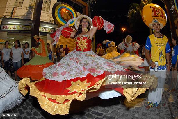 Revelers during the Night Of Silent Drums, a traditional candomble and afro-Brazilian ritual, during the 2010 carnival celebrations on February 15,...