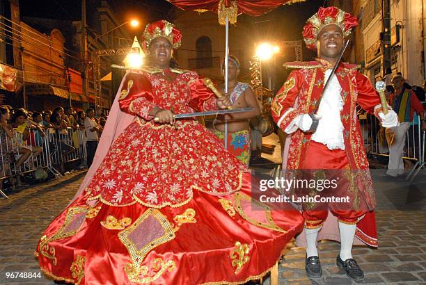 King and Queen of Maracatu during the Night Of Silent Drums, a traditional candomble and afro-Brazilian ritual, during the 2010 carnival celebrations...