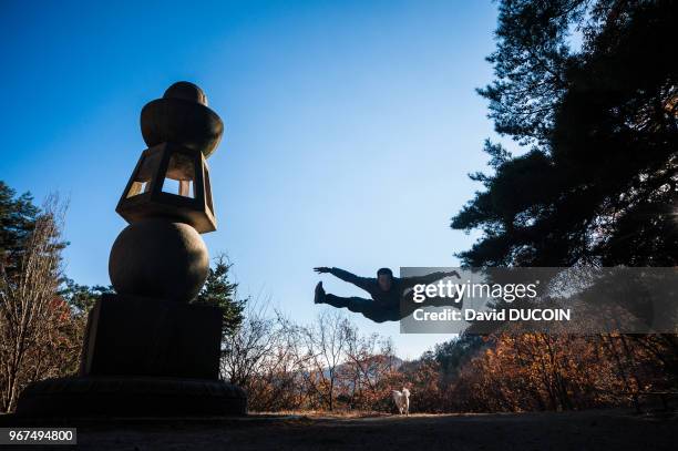 Chulan, 4th dan in Sumnodo, 44 years old, Golgul temple and Sunmodo center near Gyeongju city, Gyeongsangbuk province, South Korea.