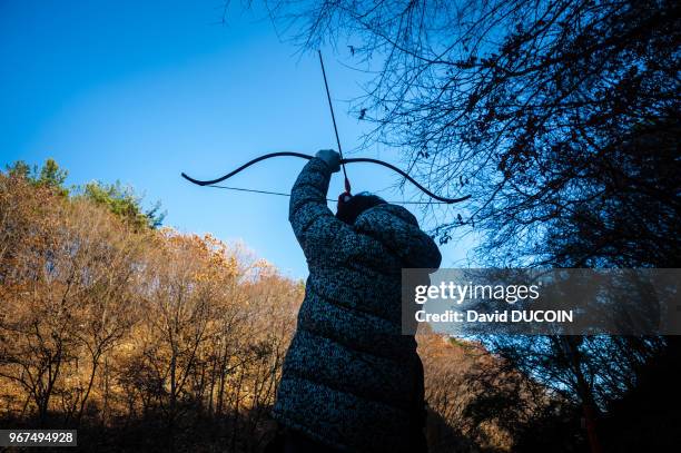 Students learning martial art at Golgul temple and Sunmodo center near Gyeongju city, Gyeongsangbuk province, South Korea.