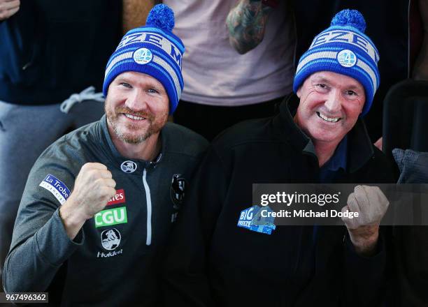 Magpies coach Nathan Buckley and AFL legend Neale Daniher pose during a media opportunity at the Holden Centre on June 5, 2018 in Melbourne,...