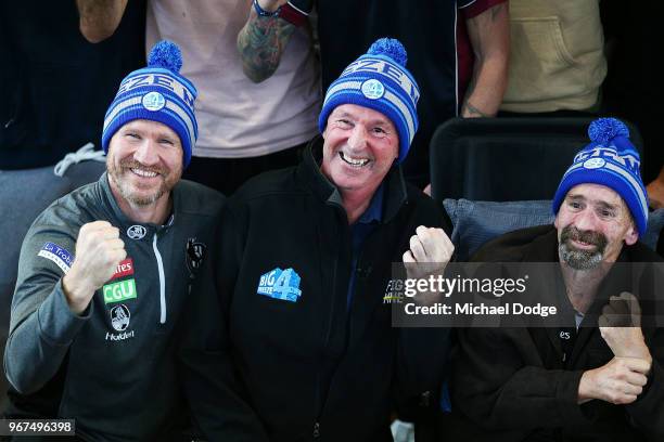 Magpies coach Nathan Buckley and AFL legend Neale Daniher pose during a media opportunity at the Holden Centre on June 5, 2018 in Melbourne,...