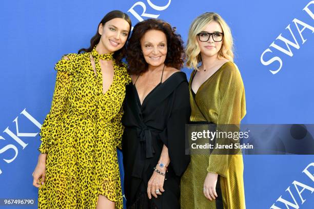 Irina Shayk, Diane von Furstenberg and Delaney Tarr attend the 2018 CFDA Fashion Awards at Brooklyn Museum on June 4, 2018 in New York City.