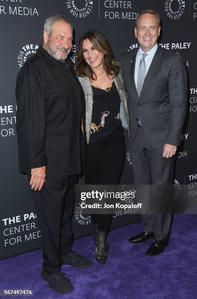 Dick Wolf, Mariska Hargitay and NBC Chairman Bob Greenblatt attend the Paley Center for Media Presents: Creating Great Characters: Dick Wolf And...