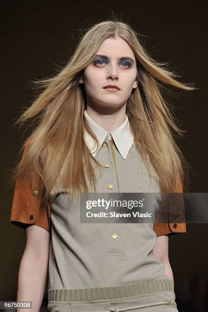 Model walks the runway at the Derek Lam Fall 2010 Fashion Show during Mercedes-Benz Fashion Week at Capitale on February 16, 2010 in New York City.