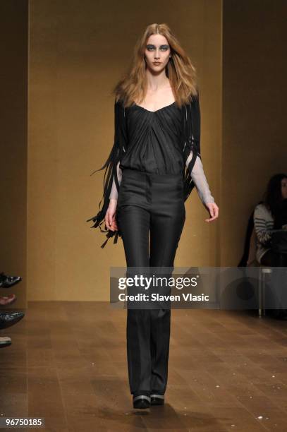 Model walks the runway at the Derek Lam Fall 2010 Fashion Show during Mercedes-Benz Fashion Week at Capitale on February 16, 2010 in New York City.