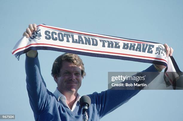 Tom Watson of the USA celebrates after winning the British Open played at Royal Troon in Scotland \ Mandatory Credit: Bob Martin /Allsport