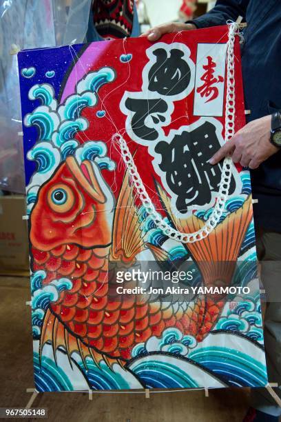 Un cerf volant fabriqué à la main par Mikio Toki grand maître des cerfs volants traditionnels japonais de l'époque Edo, le 29 janvier 2015, Chiba,...