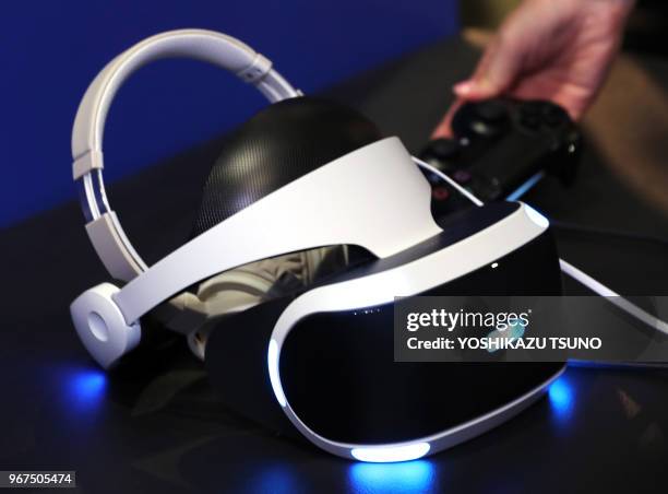 Headset of Sony Interactive Entertainment's PlayStation VR is displayed at the annual Tokyo Game Show in Chiba, suburban Tokyo on Thursday, September...