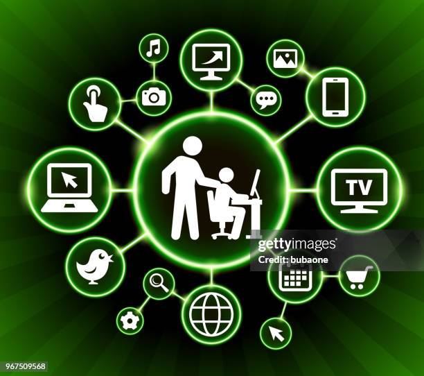 helping child internet communication technology dark buttons background - looking over computer screen stock illustrations