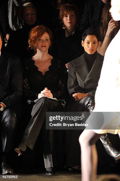 Actress Christina Hendricks and Nicole Murphy attend the Badgley Mischka Fall 2010 Fashion Show during Mercedes-Benz Fashion Week at The Tent at...