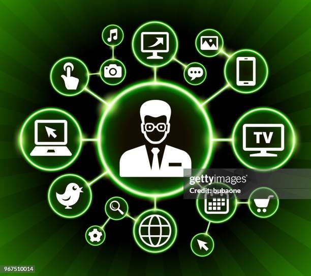 man face internet communication technology dark buttons background - computer glow on face stock illustrations