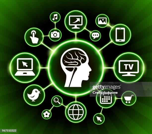 brain scan internet communication technology dark buttons background - face scan stock illustrations