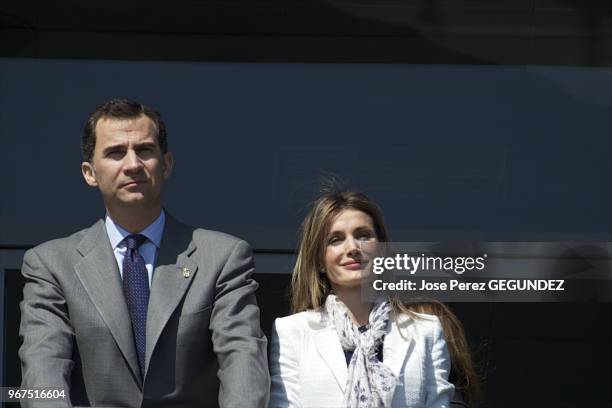 Prince Felipe and Princess Letizia Visit the Castrillon's City Hall and 'Infanta Leonor' school in Castillon , Spain.