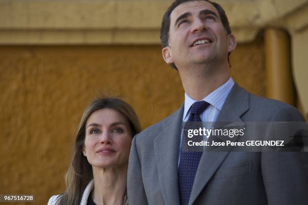 Prince Felipe and Princess Letizia Visit the Castrillon's City Hall and 'Infanta Leonor' school in Castillon , Spain.