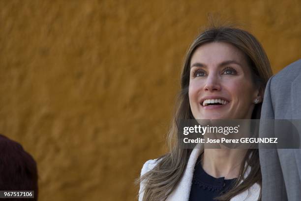 Prince Felipe and Princess Letizia Visit the Castrillon's City Hall and 'Infanta Leonor' school in Castillon , Spain.