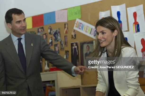 Prince Felipe and Princess Letizia Visit the Castrillon's City Hall and 'Infanta Leonor' school in Castillon , Spain.