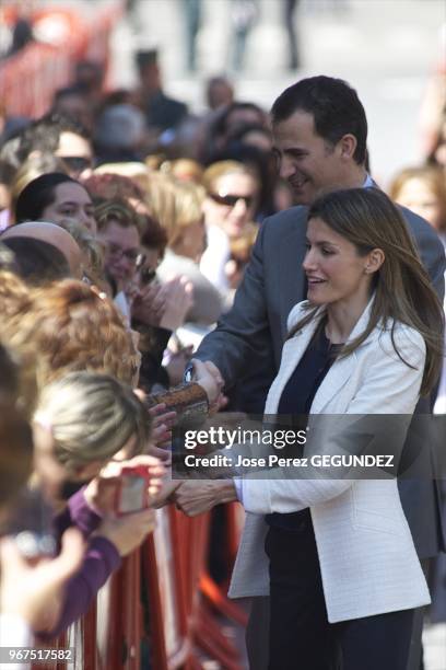 Prince Felipe and Princess Letizia Visit the Castrillon's City Hall and 'Infanta Leonor' school in Castillon , Spain.