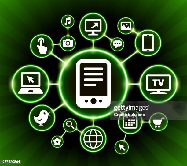 tablet internet communication technology dark buttons background - hand using ipad stock illustrations