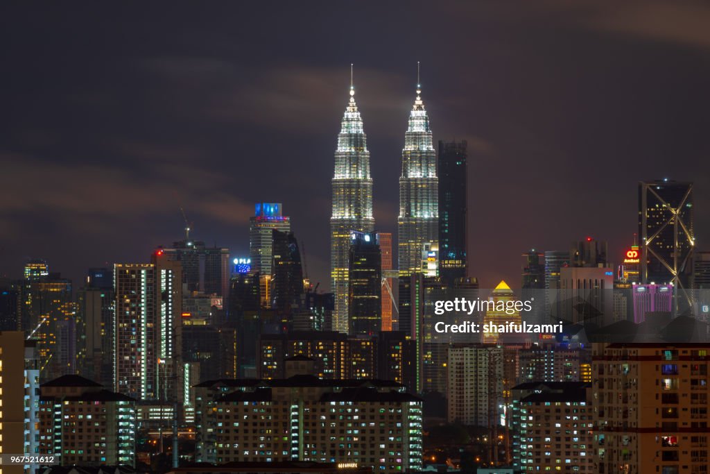 Majestic night landscape of downtown Kuala Lumpur, Malaysia