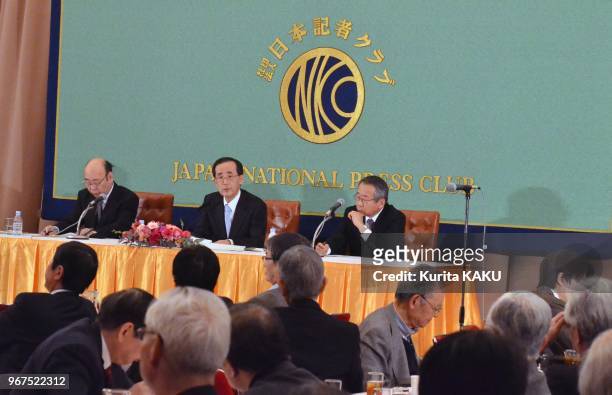Press conference by The Bank of Japan's Governor Masaaki Shirakawa at Japan National Press Club on February 17, 2012 in Tokyo Japan.