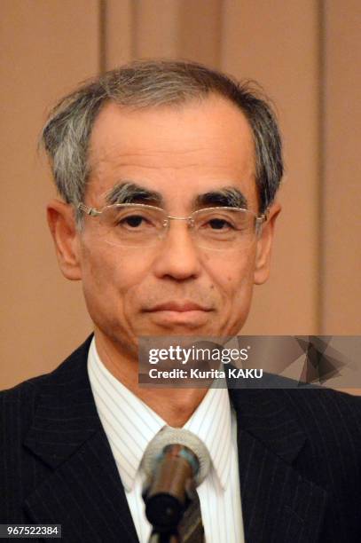 Le Dr Kiyoshi Mabuchi en conférence de presse le 24 octobre 2014 au Japan NatIional press club, Tokyo, Japon. Il a reçu le prix Ig Nobel de physique...