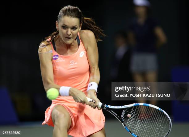 Agnieszka Radwanska during the second round of the Toray Pan Pacific Open tennis championships in Tokyo on September 21, 2016.