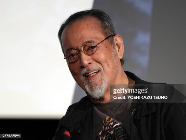 Acteur japonais Tatsuya Nakadai lors de la promotion du chef-d'?uvre de Kurosawa 'Les Sept Samourais' qui a été restauré en 4K, le 13 septembre 2016,...