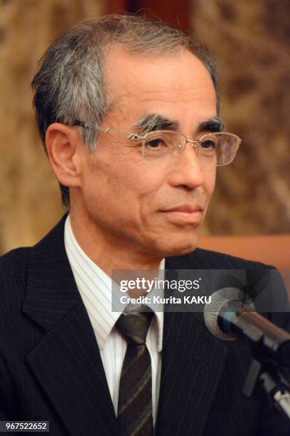 Le Dr Kiyoshi Mabuchi en conférence de presse le 24 octobre 2014 au Japan NatIional press club, Tokyo, Japon. Il a reçu le prix Ig Nobel de physique...