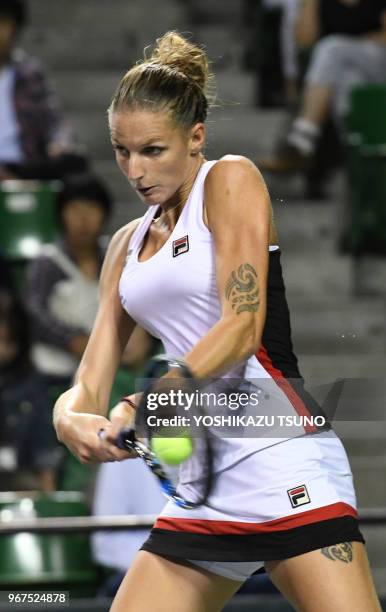 Karolina Pliskova of Czech Republic during the second round of the Toray Pan Pacific Open tennis championships in Tokyo on September 22, 2016....