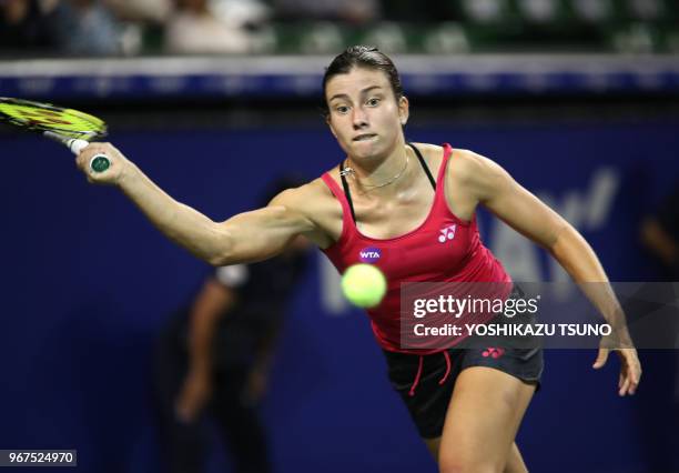 Anastasija Sevastova of Latvia during the second round of the Toray Pan Pacific Open tennis championships in Tokyo on September 22, 2016. Muguruza...