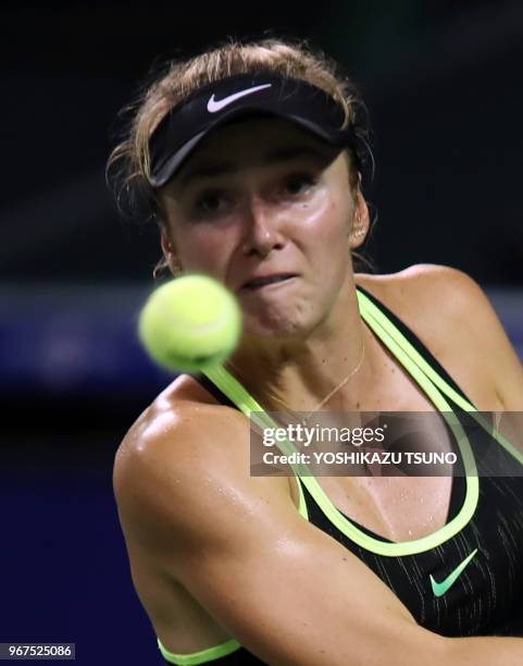 Elina Svitolina of Ukraine during the second round of the Toray Pan Pacific Open tennis championships in Tokyo on September 22, 2016. Svitolina...