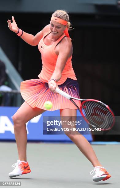 Petra Kvitova during the second round of the Toray Pan Pacific Open tennis championships in Tokyo on September 21, 2016. Puig defeated Kvitova 1-6,...