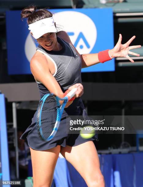 La joueuse de tennis espagnole Garbine Muguruza lors de sa défaite de la demi-finale du Toray Pan Pacific Open le 23 septembre 2017, Tokyo, Japon.
