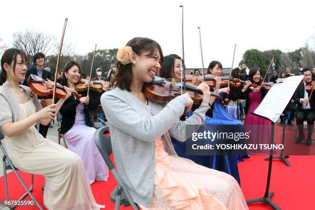 Orchestre de 40 musiciens au parc Ueno à Tokyo le 31 mars 2017 lors du 'Tokyo Spring Festival - Tokyo 0pera Nomor', Japon. L'orchestre spécial...