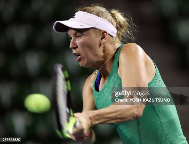 Caroline Wozniacki during the second round of the Toray Pan Pacific Open tennis championships in Tokyo on September 21, 2016. Wozniacki defeated...