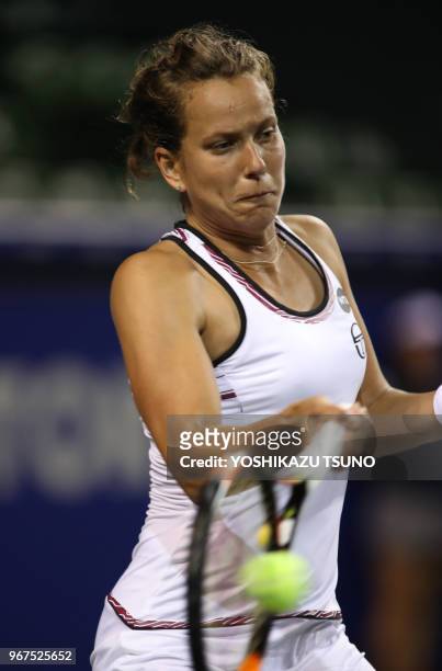 Barbora Strycova during the second round of the Toray Pan Pacific Open tennis championships in Tokyo on September 21, 2016.