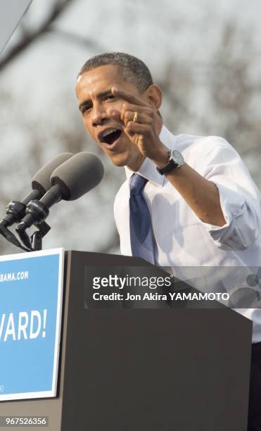 An exuberant President Barack Obama speaking to supporters on October 24, 2012 in Denver's City Park. 13 days remain for the presidential canidates...