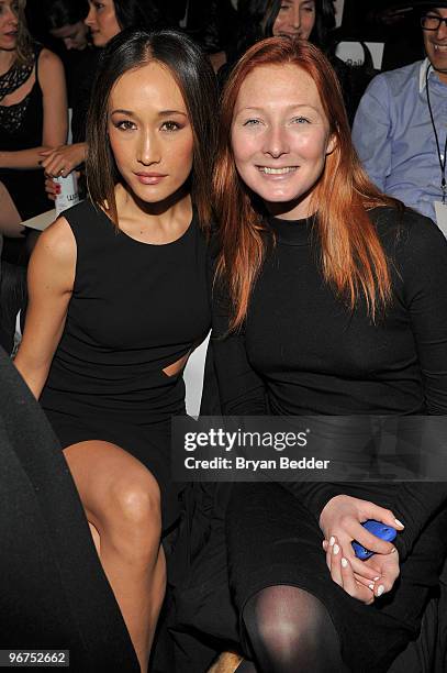 Maggie Q and Maggie Rizer attend the Max Azria Fall 2010 Fashion Show during Mercedes-Benz Fashion Week at The Tent at Bryant Park on February 16,...
