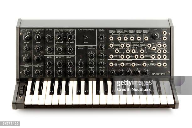 a korg ms20 retro analog synthesizer on a blank background - piano key stock pictures, royalty-free photos & images