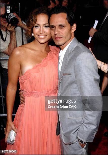 Marc Anthony and Jennifer Lopez arrive during the premiere of "El Cantante'" held at the AMC 25 Theatre in Times Square, New York City BRIAN ZAK.